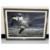 R. Schiebel 1999 Framed Painting of Ducks in Flight