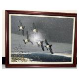 Framed Artwork by R. Schiebel - Ducks in Winter Landscape 2002