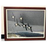 Framed Artwork by R. Schiebel - Ducks in Winter Landscape 2002