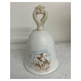 Collection of Holiday Figurines and Decor Including Angel, Nativity Egg, Bells, and Winter Children