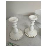 Group of 8 Vintage Milk Glass and Art Glass Bowls, Dishes, and Candle Holders