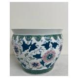 Large Porcelain Fish Bowl Planter with Floral Design