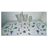 Set of 3 Decorative Clear Glass Vases with Embroidered Table Runner