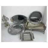 Collection of Silverplate and Stainless Decorative Serving Pieces with Candelabra