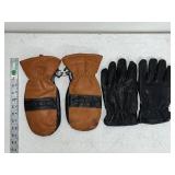 Thinsulate Insulated Leather Mittens and Black Leather Gloves Set