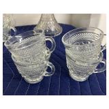Pressed Glass Dinnerware Set with Cups, Plates, and Cake Stand