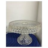 Pressed Glass Dinnerware Set with Cups, Plates, and Cake Stand