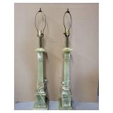 Pair of Tall Vintage Green Onyx Table Lamps, 37 Inches