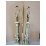 Pair of Tall Vintage Green Onyx Table Lamps, 37 Inches