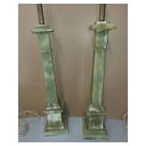 Pair of Tall Vintage Green Onyx Table Lamps, 37 Inches