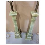 Pair of Tall Vintage Green Onyx Table Lamps, 37 Inches