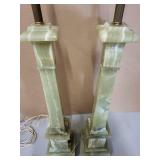 Pair of Tall Vintage Green Onyx Table Lamps, 37 Inches