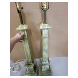 Pair of Tall Vintage Green Onyx Table Lamps, 37 Inches