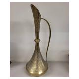 Vintage Brass Etched Vase Pitcher with Long Handle - 22 Inch