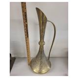 Vintage Brass Etched Vase Pitcher with Long Handle - 22 Inch