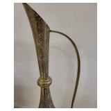 Vintage Brass Etched Vase Pitcher with Long Handle - 22 Inch