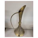 Vintage Brass Etched Vase Pitcher with Long Handle - 22 Inch