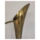 Vintage Brass Etched Vase Pitcher with Long Handle - 22 Inch