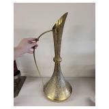 Vintage Brass Etched Vase Pitcher with Long Handle - 22 Inch