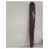 Carved Wood Wall Mask with Tribal Motif, 40 Inches