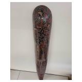 Carved Wood Wall Mask with Tribal Motif, 40 Inches