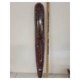 Carved Wood Wall Mask with Tribal Motif, 40 Inches