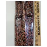 Carved Wood Wall Mask with Tribal Motif, 40 Inches