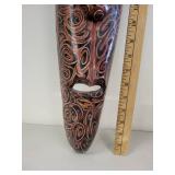 Carved Wood Wall Mask with Tribal Motif, 40 Inches