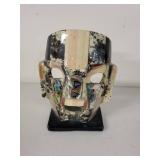 Small Inlaid Stone Mayan Style Mask on Stand