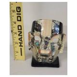 Small Inlaid Stone Mayan Style Mask on Stand