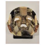 Small Inlaid Stone Mayan Style Mask on Stand