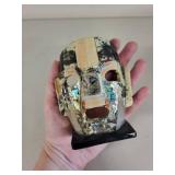 Small Inlaid Stone Mayan Style Mask on Stand