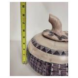 Handcrafted Pottery Lidded Jar with Geometric and Textured Patterns