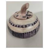 Handcrafted Pottery Lidded Jar with Geometric and Textured Patterns