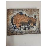 Buffalo Motif Ceramic Art Tile Wall Hanging Plaque 11x8 Inches