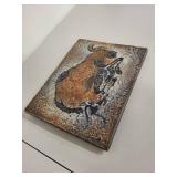 Buffalo Motif Ceramic Art Tile Wall Hanging Plaque 11x8 Inches