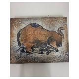 Buffalo Motif Ceramic Art Tile Wall Hanging Plaque 11x8 Inches