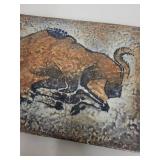 Buffalo Motif Ceramic Art Tile Wall Hanging Plaque 11x8 Inches