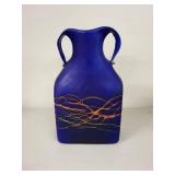 Artisan Blenko Style Cobalt Blue Glass Vase with Dual Handles