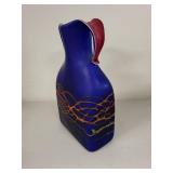 Artisan Blenko Style Cobalt Blue Glass Vase with Dual Handles