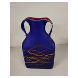 Artisan Blenko Style Cobalt Blue Glass Vase with Dual Handles