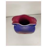 Artisan Blenko Style Cobalt Blue Glass Vase with Dual Handles