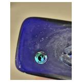 Artisan Blenko Style Cobalt Blue Glass Vase with Dual Handles