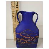 Artisan Blenko Style Cobalt Blue Glass Vase with Dual Handles