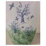 Decorative Glass Vase with Tree and Bird Design
