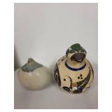 Set of 2 Bird-Shaped Pottery Figures, Handcrafted and Painted