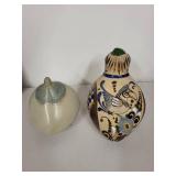 Set of 2 Bird-Shaped Pottery Figures, Handcrafted and Painted