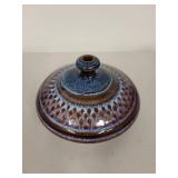 Handcrafted Blue and Brown Glazed Pottery Vase, 5 Inch Diameter