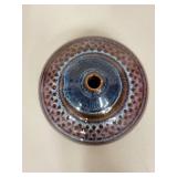 Handcrafted Blue and Brown Glazed Pottery Vase, 5 Inch Diameter