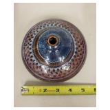 Handcrafted Blue and Brown Glazed Pottery Vase, 5 Inch Diameter